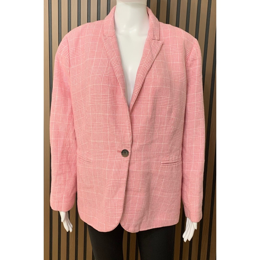 J.Crew Women's Pink Glen Plaid Linen Cotton Blazer Jacket Size 20 Single Button